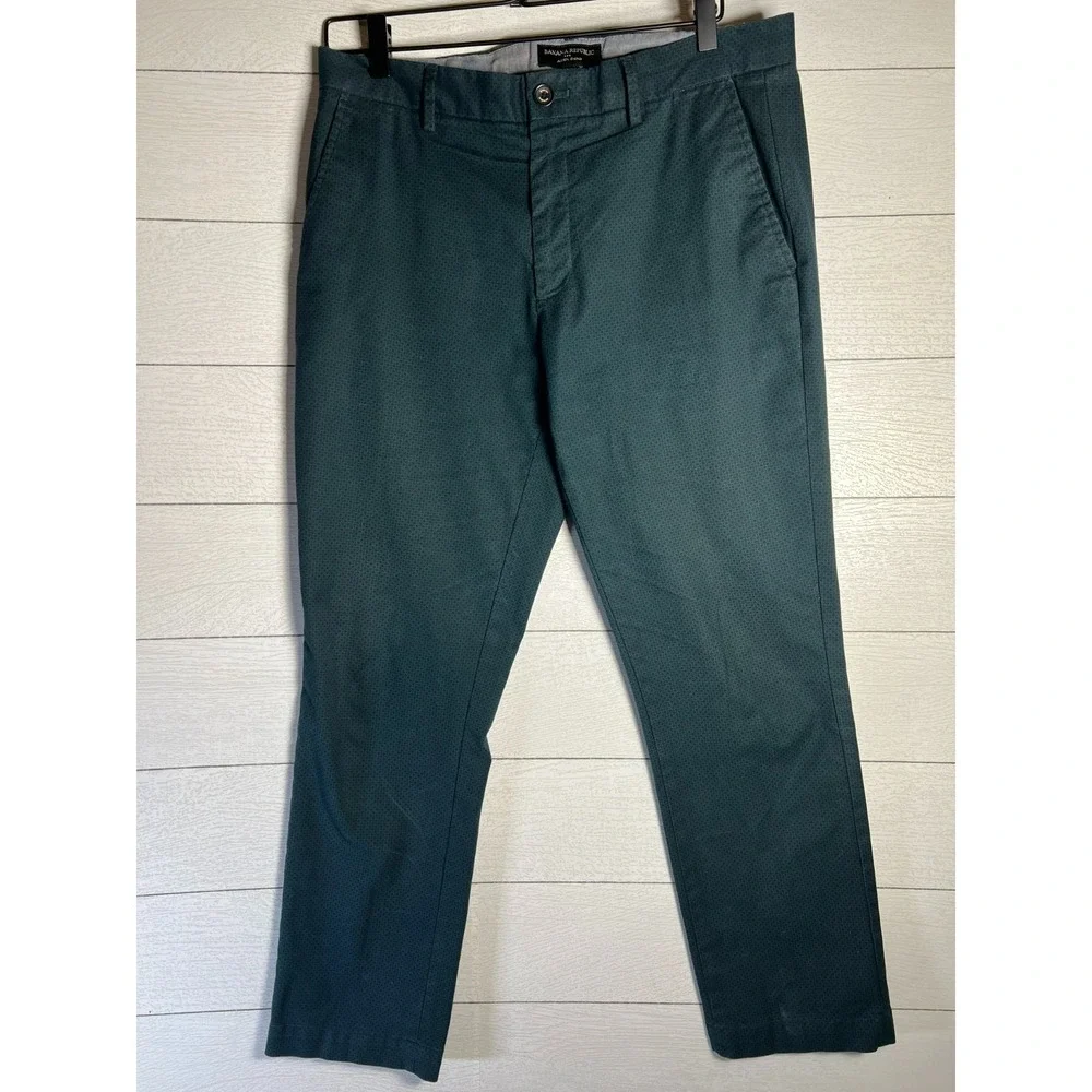Banana Republic Mens 32x30 (34x28.5) Aiden Chino Pants Teal Blue Micro Print Dot